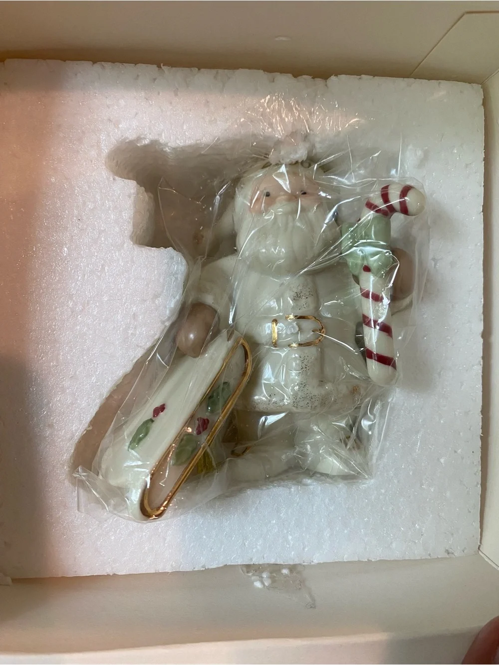 NEW Vintage Lenox 2006 White Santa Ornament with Candy Cane w box & COA